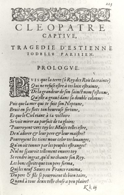 Titlepage of Cleopatre Captive, by Etienne Jodelle by French School